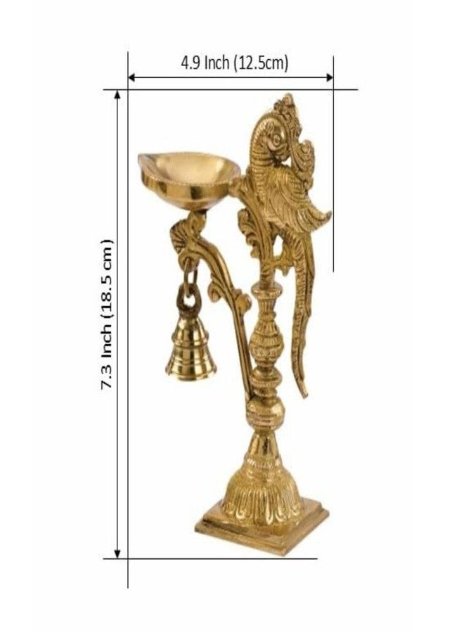 DEVDECOR Brass Peacock Decorative Diya with Traditional Bell Antique Deepak Design, Table Decor with Stand, Home Diwali Gift, Temple Pooja, Gold Colour (20X12.5X8cm) | 687 gram - Image 2